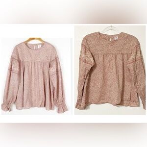 Anna Sui X Uniqlo Collab Peasant Boho Printed Bishop Sleeve Blouse Paisley Top